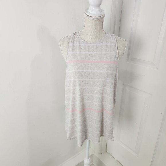 Lululemon Top Womens 6 Pink Gray Striped Split Back Open Tie Tank Crewneck - Picture 2 of 15